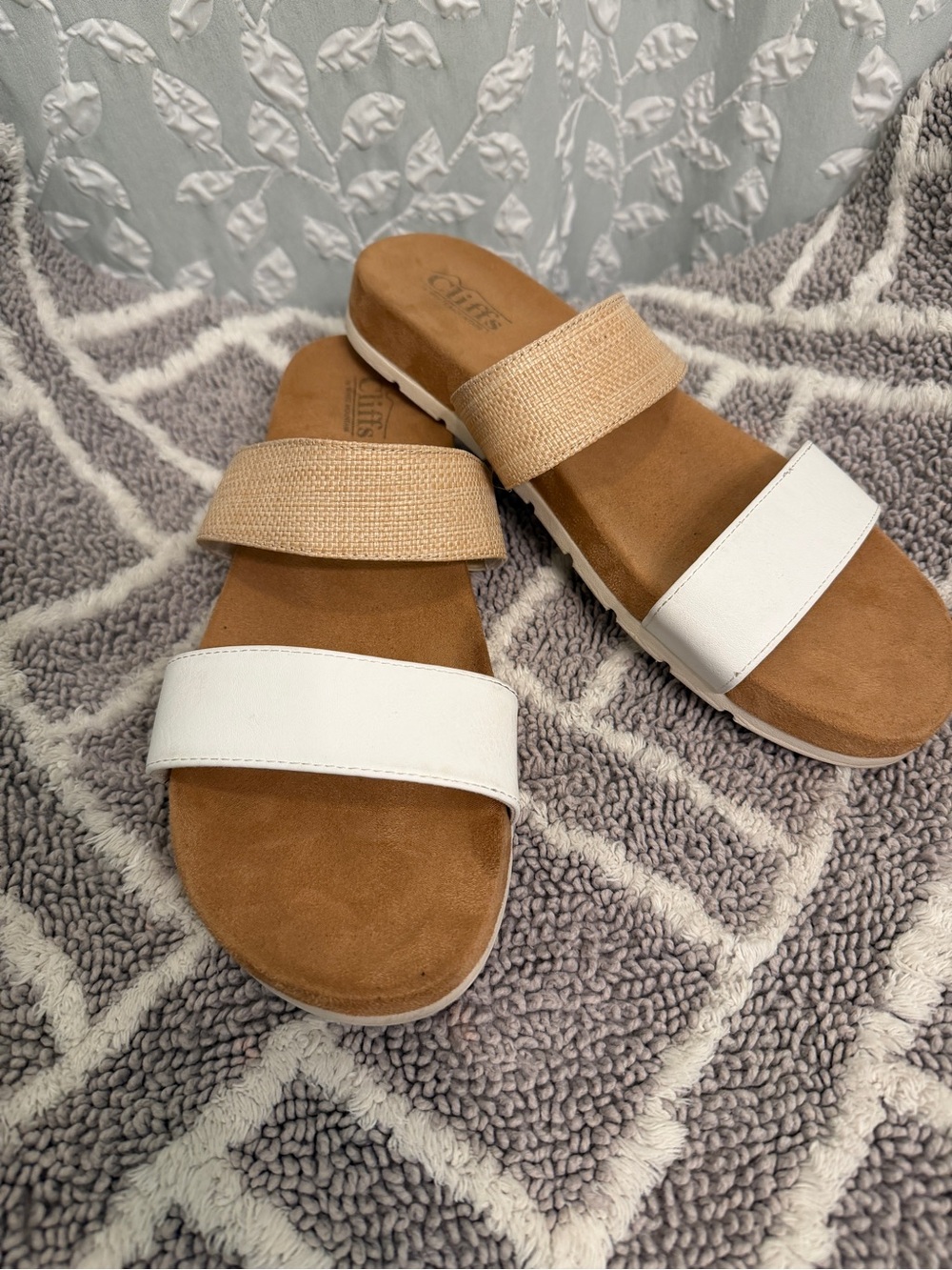 White Mountain White and Tan Dual-Strap Slide Sandals - Women
